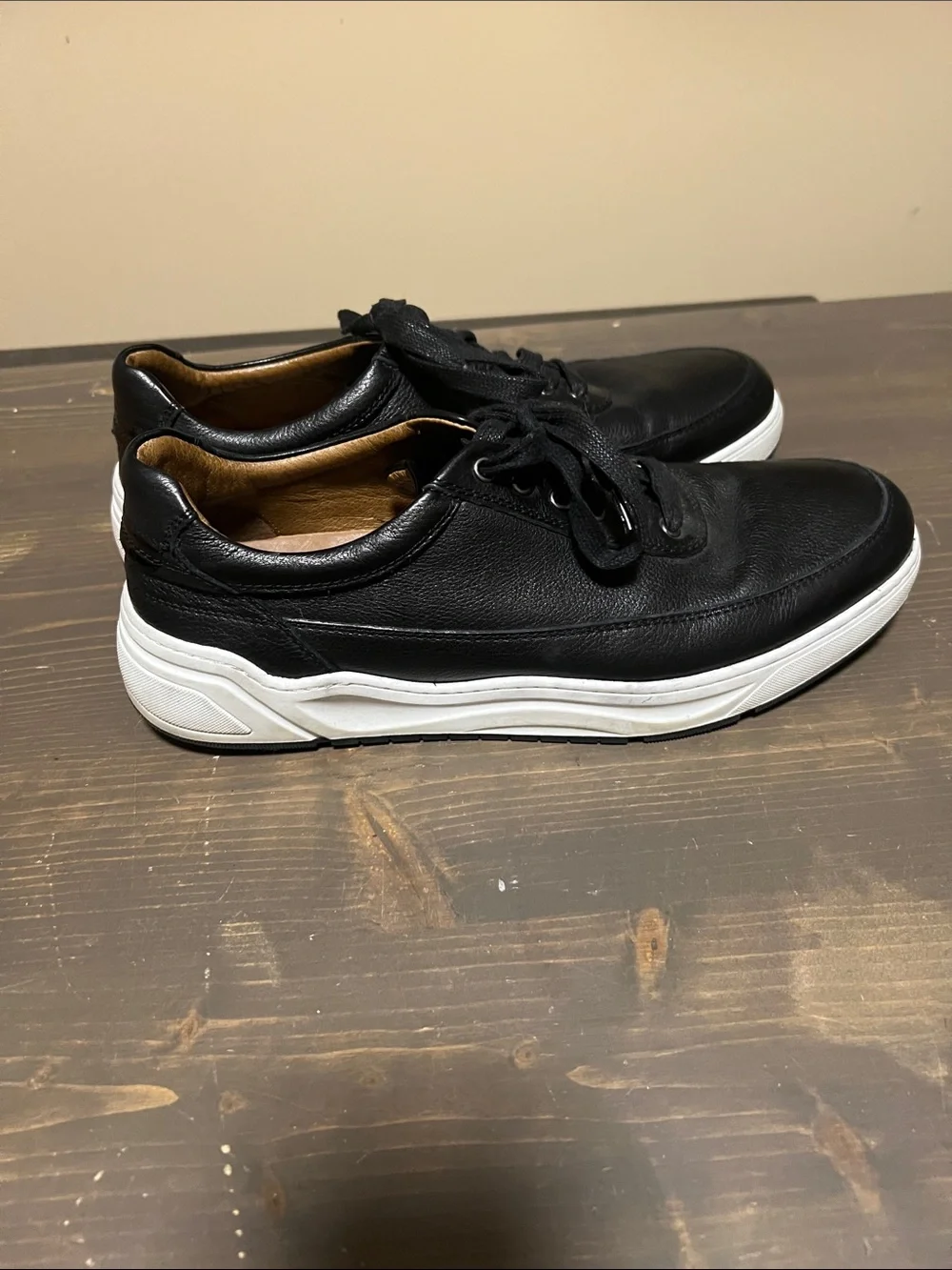 Johnston & Murphy Black Leather Sneakers with White Sole